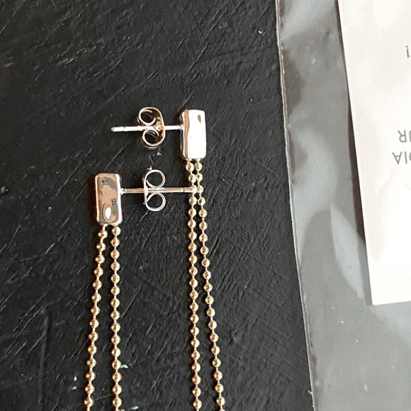 Gorjana Hammered-Bar, Double Chain, Drop Earrings, Sterling Silver, NEW - Picture 4 of 11